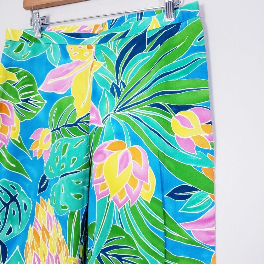 Ralph Lauren Vintage 90s Tropical Print Capri Pants High Waist Stretch 10 - Picture 2 of 8